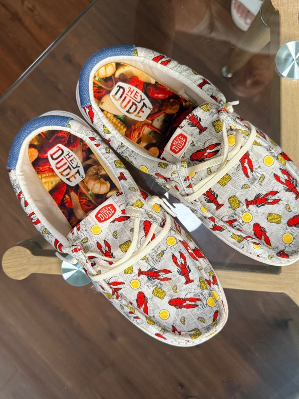 Hey Dude Women Crawfish Print Slip-On Shoes - Red/White/Yellow Y6 or Women's 8